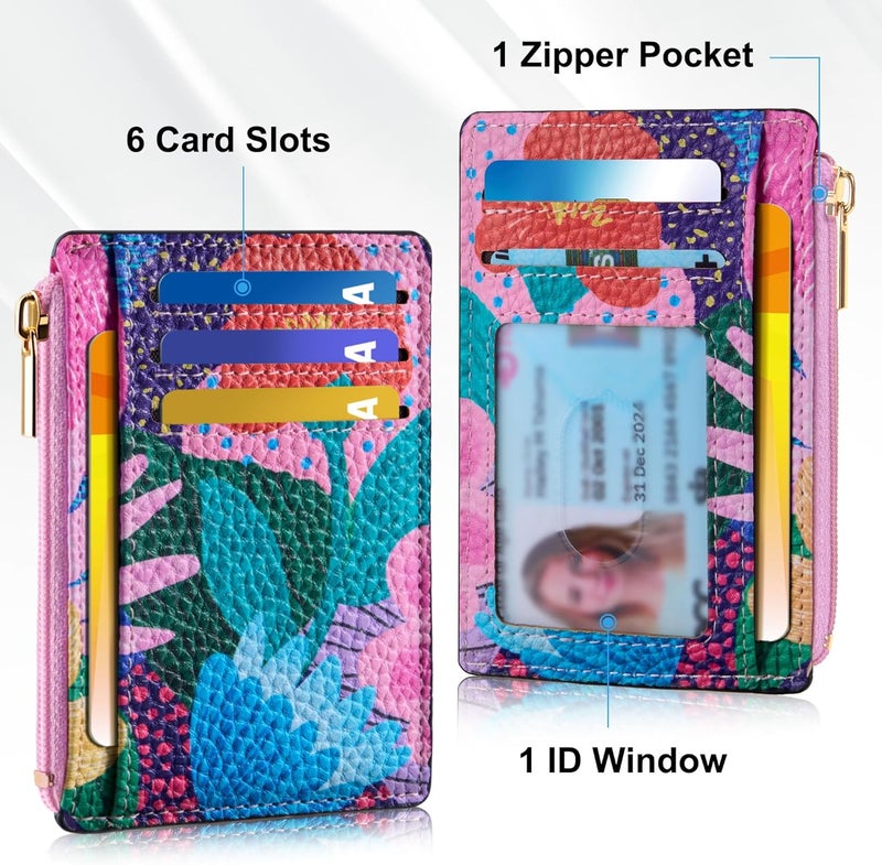 Tipmile Credit Card Holder for Women Slim Minimalist Front Pocket RFID Blocking Wallet Small Compact Card Case with ID Window, Floral Bloom - Image 3